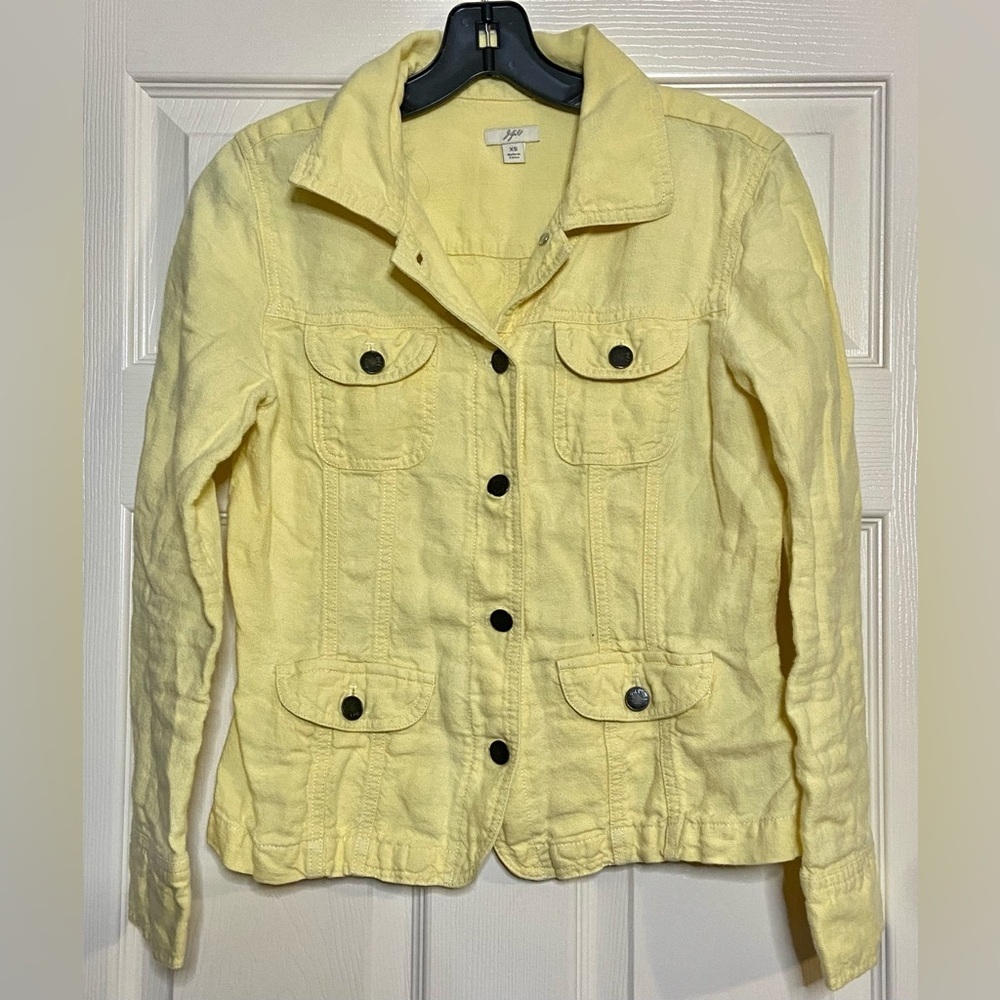 J Jill Womens COTTON Jacket Yellow Trucker Linen Blend SZ XS